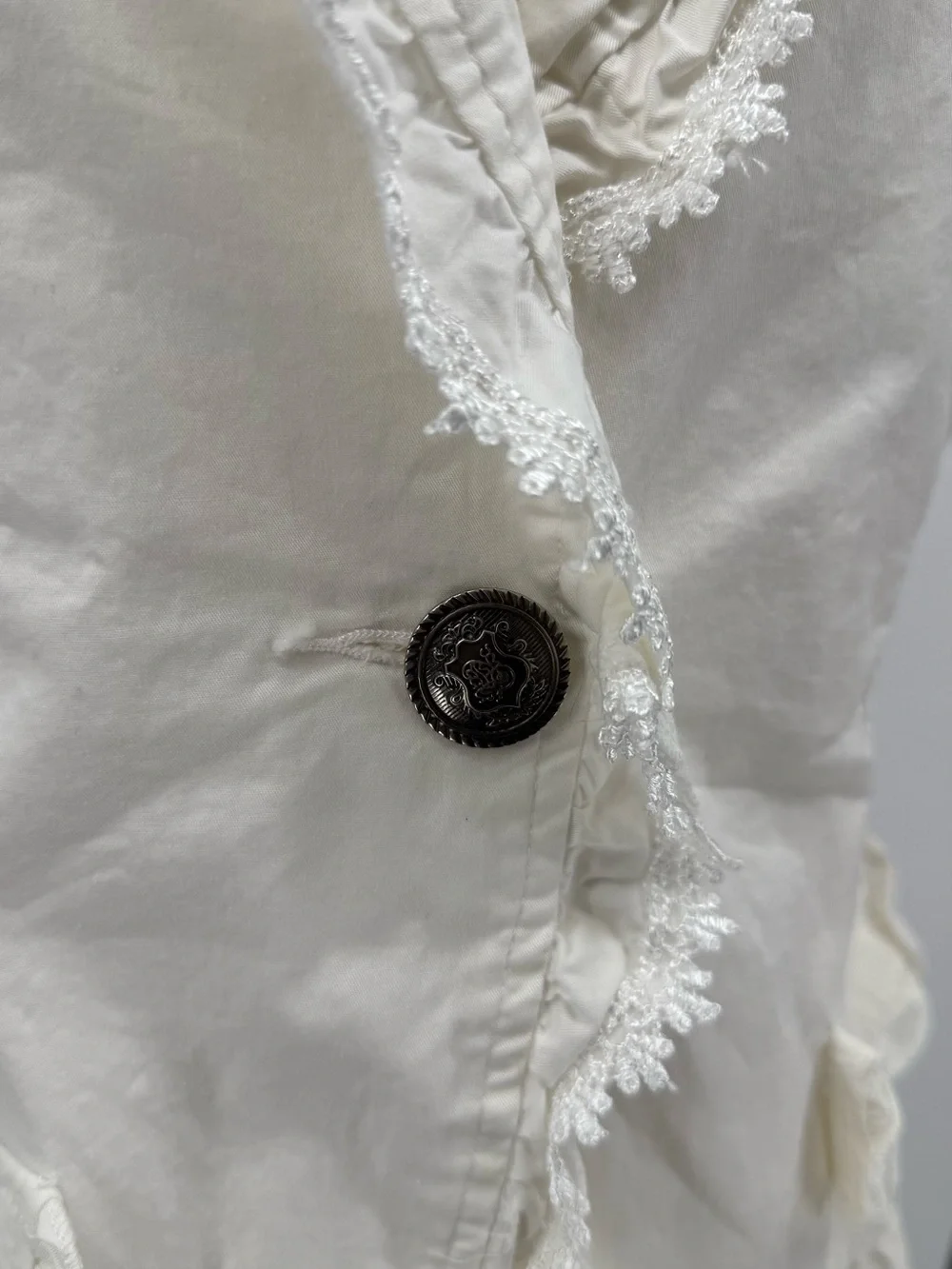Kelly USA Vintage White Fringed Short Sleeve Blazer Cotton Cream Large